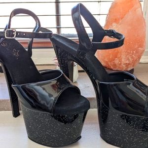 Pleaser 7'' Black Sparkly Platforms